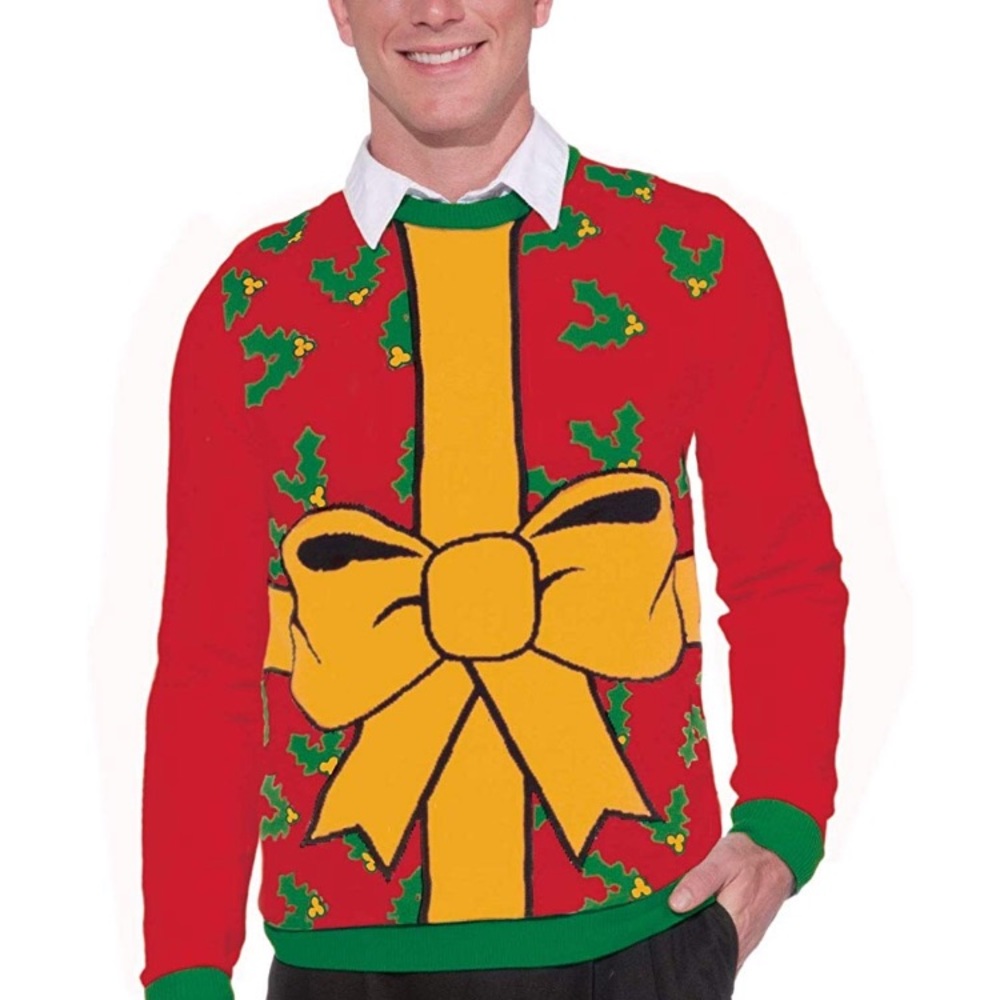 Ugly Christmas Sweater Party Bow Mistletoe Sweater